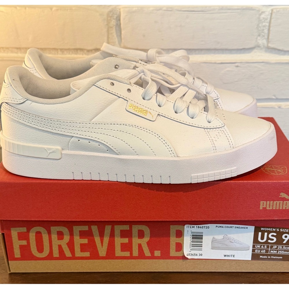 NWT Puma‎ Court Sneaker Womens 9 White Gold Leather Low Top Lace Up Tennis Retro